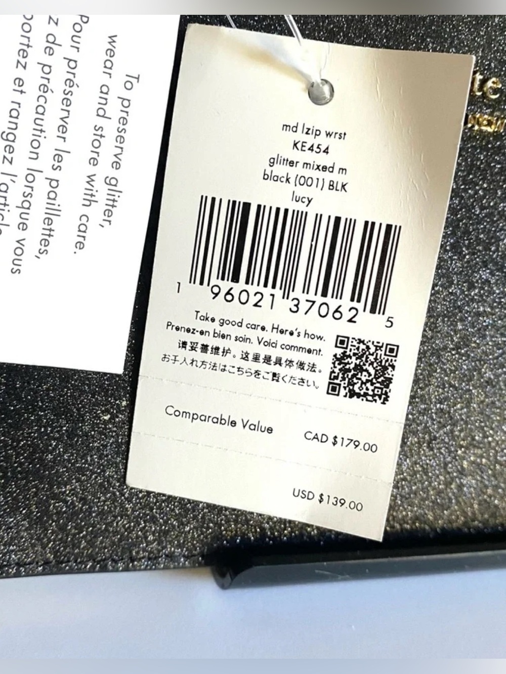 kate Spade Lucy Black Glitter Zip Wristlet Clutch - Picture 11 of 11